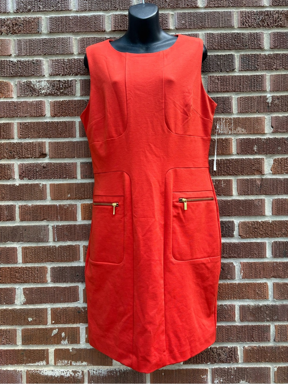 Zac & Rachel NWT Sz 12 sleeveless pockets back zip midi orange cocktail dress